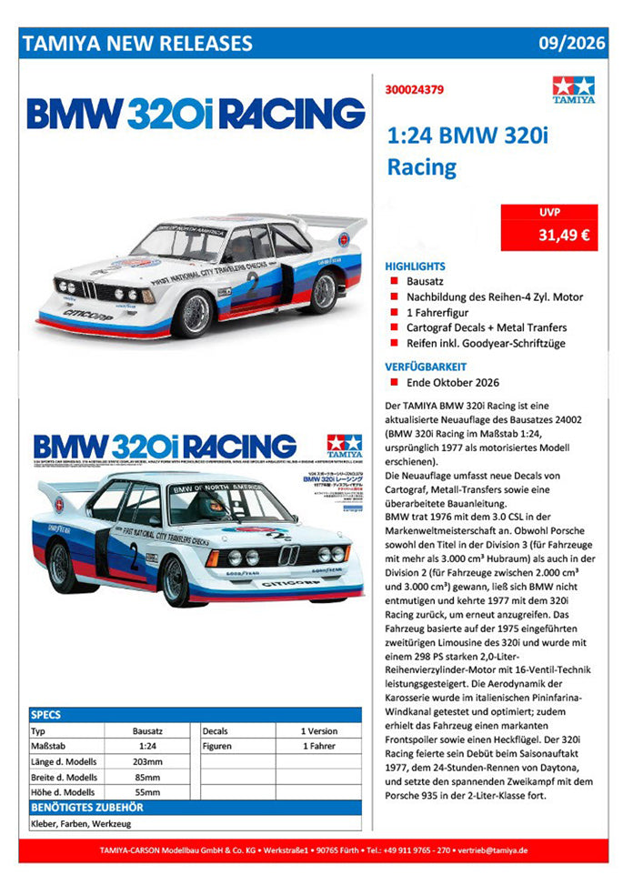 Tamiya 24379 BMW 320i 1:24 Bausatz Vorbestellung