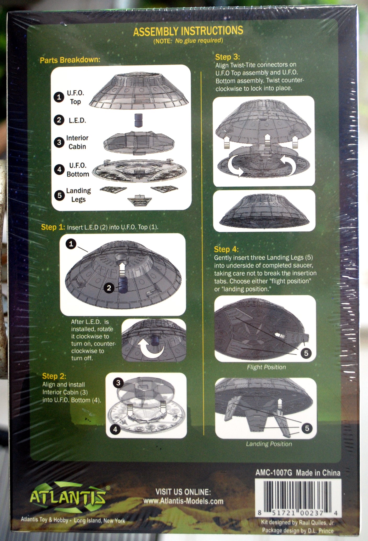 Atlantis 1007G U.F.O. Encounters UFO inkl. Led Beleuchtung Glow in the dark 1:72