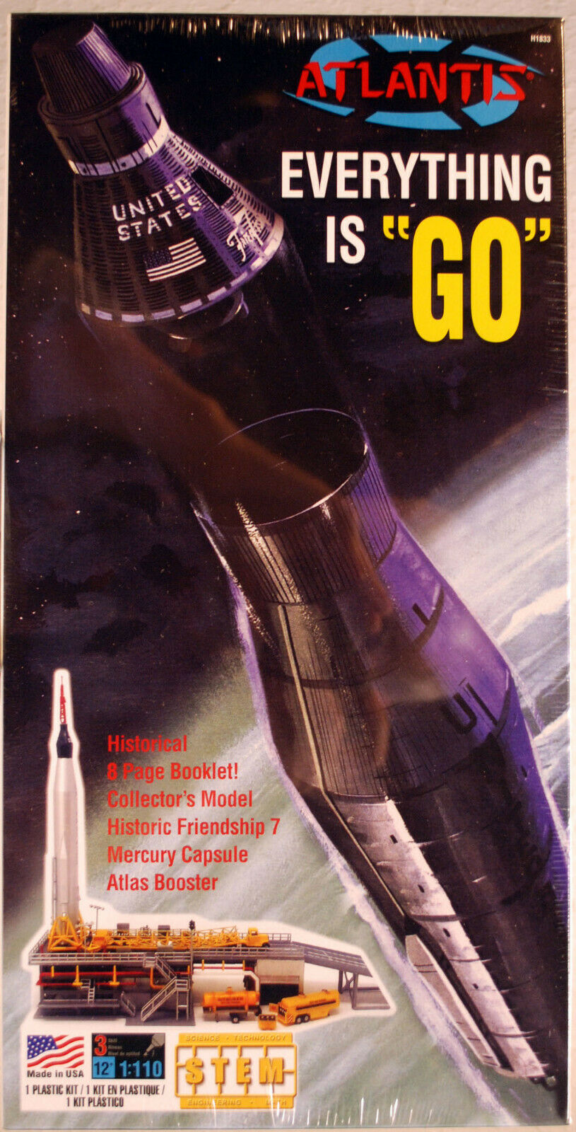 Atlas Rakete Mercury Kapsel Friendship 7 John Glenn & Startrampe 1:110 Atlantis 1833