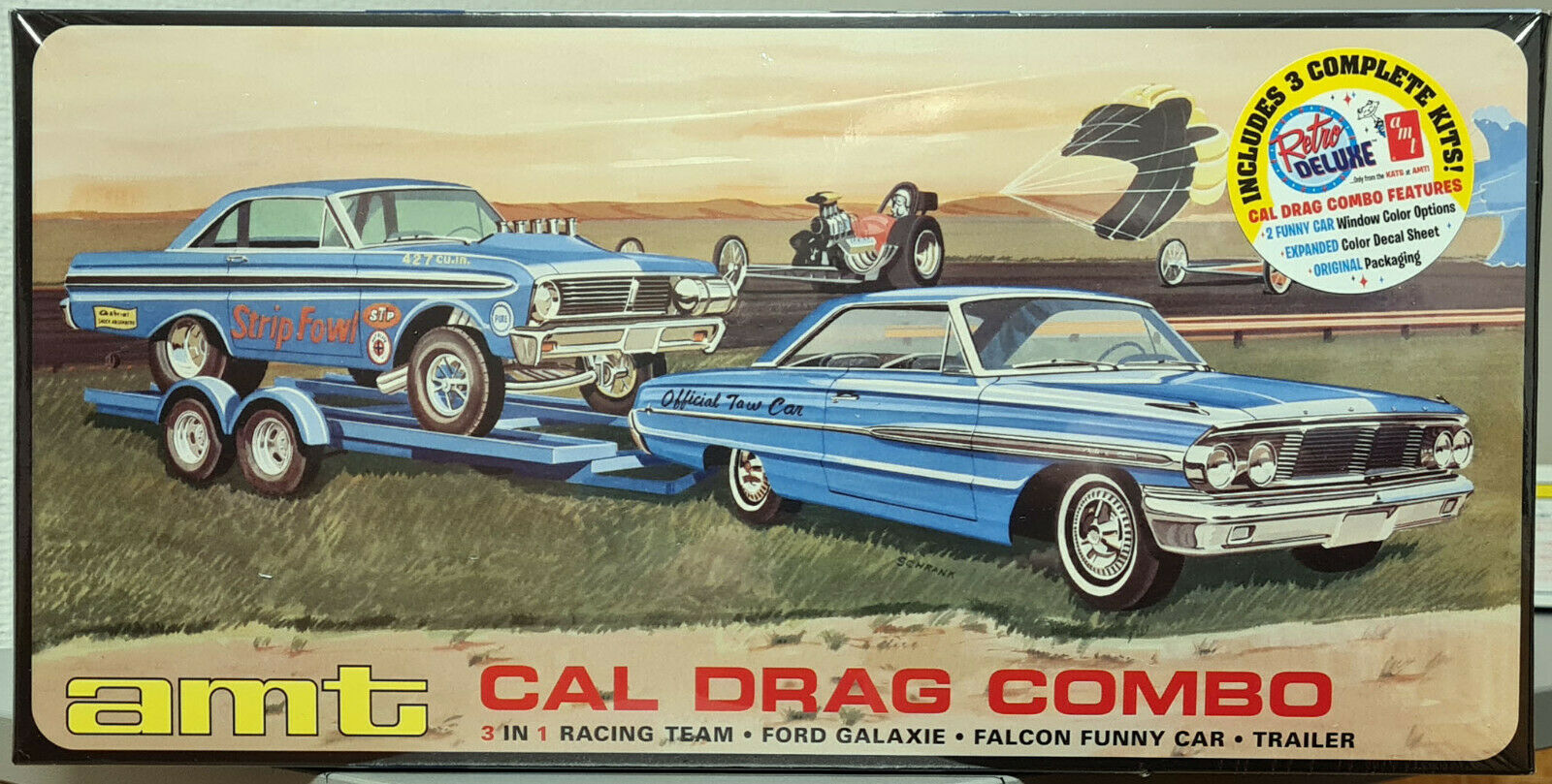 AMT 1223 1964 Ford Galaxie & 64er Ford Falcon Funny Car & Trailer 1:25