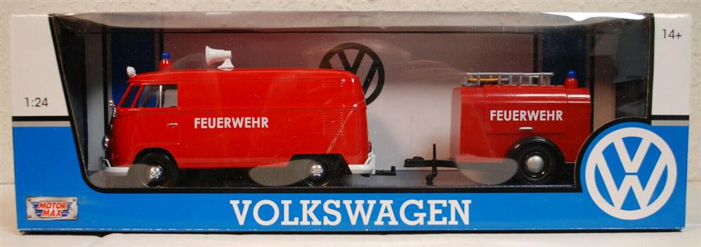 Motor Max 79671 1959 Volkswagen VW T 1 Feuerwehr Bulli & Trailer 1:24