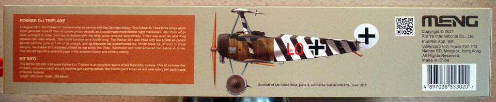 Meng QS003 Fokker Dr. I Triplane Dreidecker von Richthofen Udet 1:24
