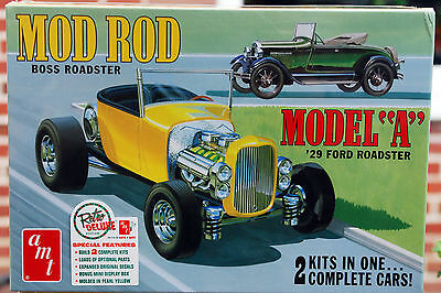 1929 Ford Model A Roadster Mod Rod 2 complete kits, 1:25, AMT 1002 neu 2016 neu