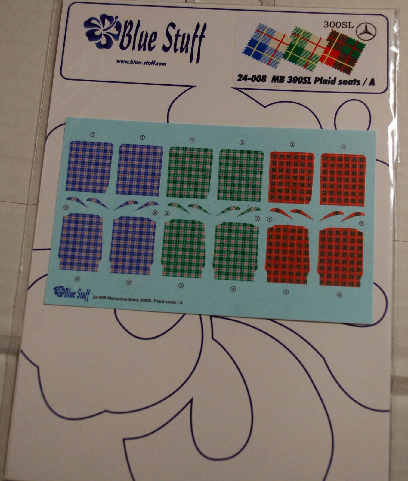 Blue Stuff 24-008 Decals Sitzbezüge für 1955 Mercedes 300 SL Tamiya 24338