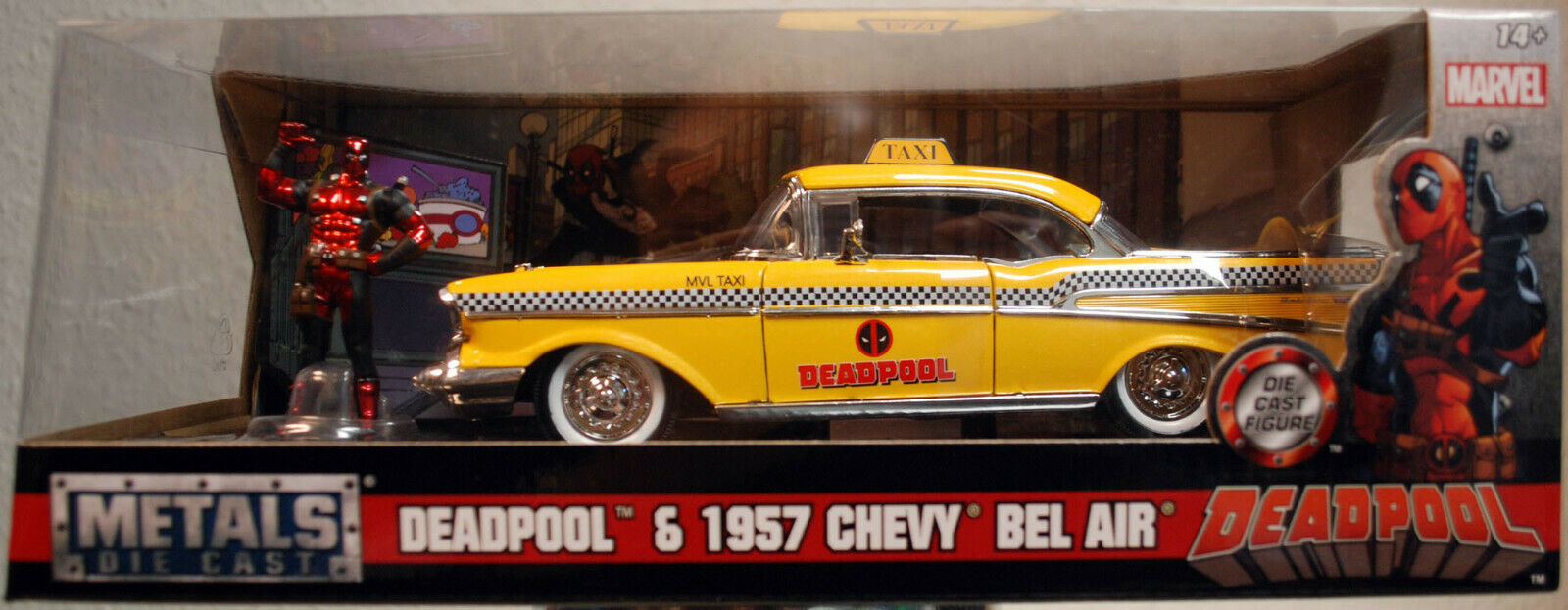 Jada Toys 30290 Deadpool & 1957 Chevrolet Bel Air Taxi + Figur Marvel 1:24