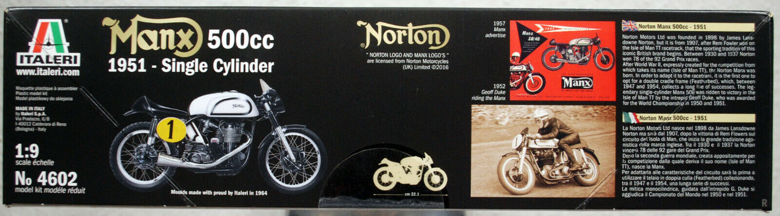 1951 Norton Manx 500 cc Single Cylinder 1:9  Italeri 4602