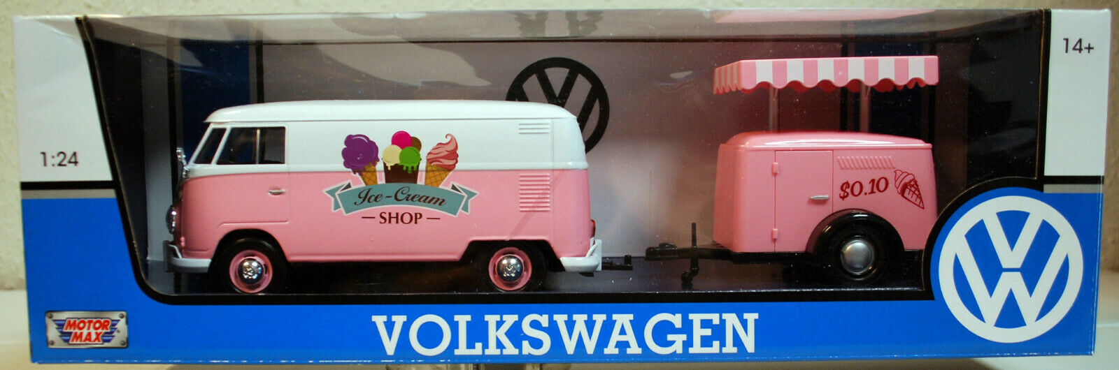 1959 Volkswagen VW T 1 Bulli Eiswagen m. Anhänger 1:24 Motor Max 79672