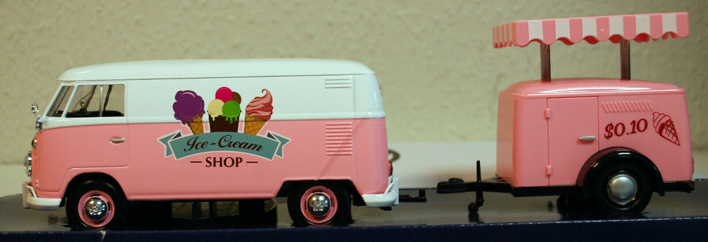 1959 Volkswagen VW T 1 Bulli Eiswagen m. Anhänger 1:24 Motor Max 79672