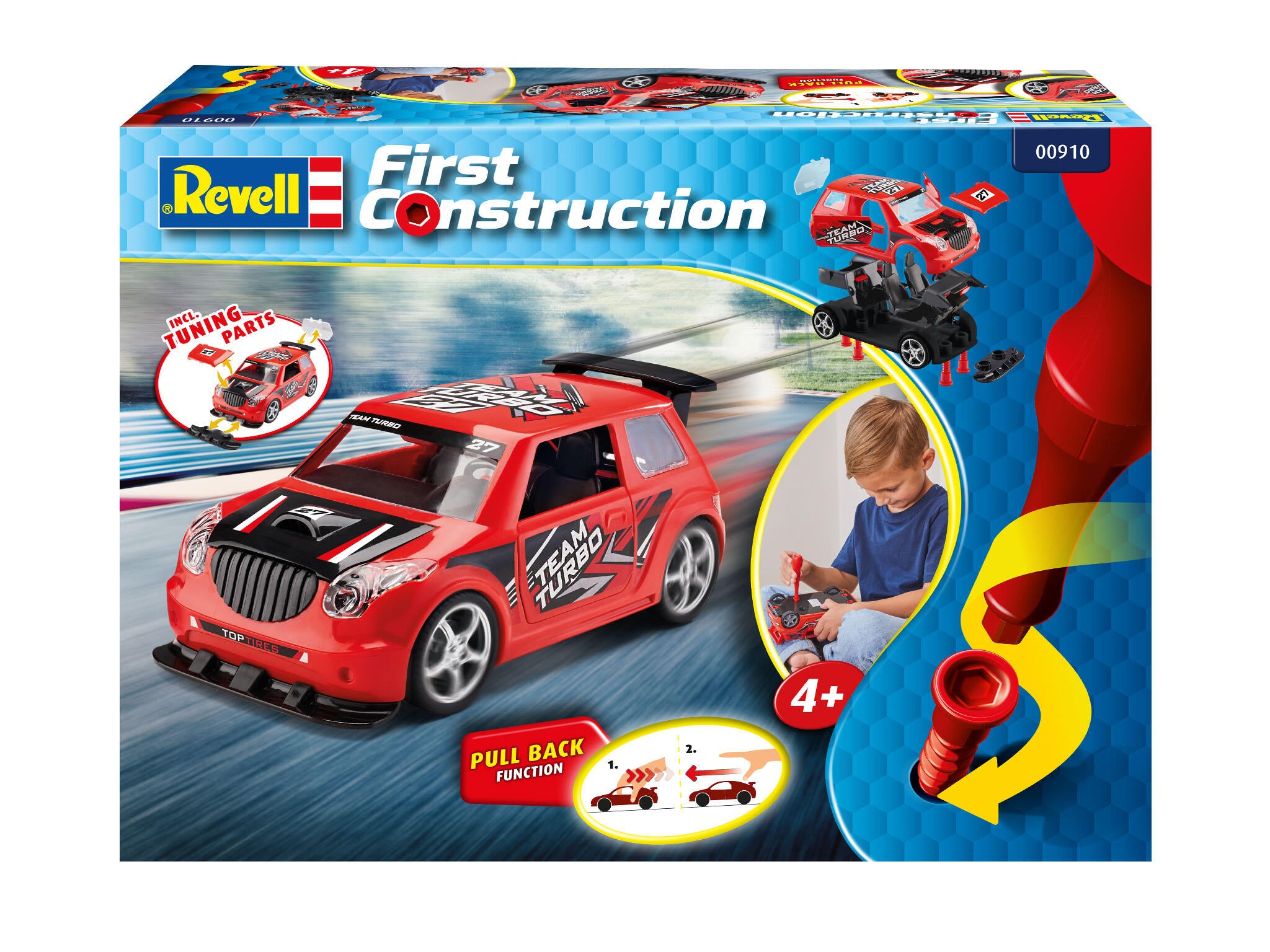 Revell 910 First Construction  Rennwagen mit Rückziehmotor Rallye Car rot