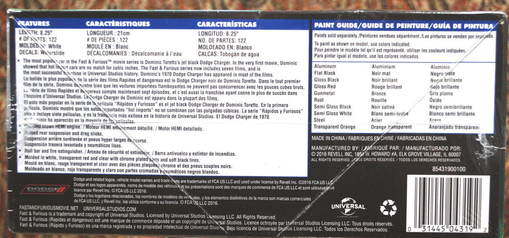 Revell 4319 1970 Dominics Dodge Charger R/T Fast & Furious 1:25 USA Bausatz