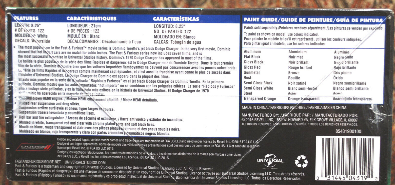 Revell 4319 1970 Dominics Dodge Charger R/T Fast & Furious 1:25 USA Bausatz